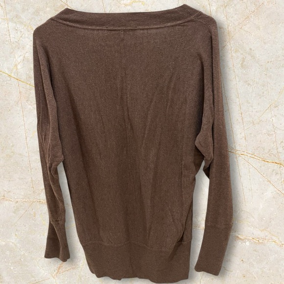 Loft Brown V Neck Long Sleeve Sweater Eclectic Grandpa Neutrals Layering Size M - Picture 2 of 4